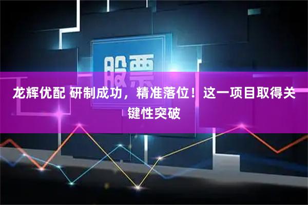 龙辉优配 研制成功,精准落位!这一项目取得关键性突破